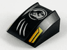 Slope, Curved 2 x 2 Lip with Orange and Yellow Headlights, Silver Scratches and Jurassic World Logo Pattern