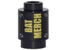 Brick, Round 1 x 1 with Yellow 'BAT MERCH' and Silver Screws Pattern