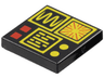 Tile 2 x 2 with Red and Yellow Control Panel Buttons and Square Displays with Wave, Radiating Lines and Text Pattern