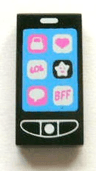 Tile 1 x 2 with Cell Phone / Smartphone with 'BFF', 'LOL', Heart, Lock, Speech Bubble and Star Pattern
