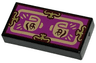 Tile 1 x 2 with Gold Shapes, Nougat Border and Minifigure Hands with Dark Red Eyes on Magenta Background Pattern (Dr Facilier Fortune Card)