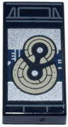 Tile 1 x 2 with Data Cartridge with Light Bluish Gray Case, Silver and Dark Blue Computer Chip and Tan Disc Circles Pattern (Death Star Plans)