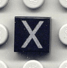 Tile 1 x 1 with Silver Capital Letter X Pattern