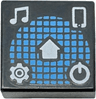 Tile 1 x 1 with White Music Notes, Cell Phone / Smartphone, Gear, Power Icon, and Home Button on Dark Azure Grid Pattern