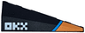 Wedge 5 x 2 Left with Orange Panel, Dark Azure Stripe, White Pixelated 'OKX' Pattern