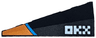 Wedge 5 x 2 Right with Orange Panel, Dark Azure Stripe, White Pixelated 'OKX' Pattern