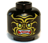 Minifigure, Head Alien with Lime Eyes, Yellow Markings, Angry Open Red Mouth with Sharp Teeth Parted Pattern