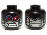 Minifigure, Head Alien with Mechanical Right Eye Red and Purple, Silver Head Plates Pattern