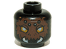 Minifigure, Head Alien Chima Spider with Bright Light Orange Eyes, Reddish Brown Fur, Black and White Spots on Forehead, and White Fangs Pattern