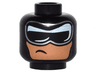Minifigure, Head Balaclava, Black and White Mask with Silver Edge and Crooked, Off-Center Scowl on Nougat Face Pattern