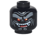 Minifigure, Head Alien with Light Bluish Gray Bushy Eyebrows, Red Eyes, Open Mouth Crooked Smile Left Raised with Fangs Pattern