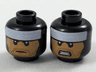 Minifigure, Head Dual Sided Balaclava, White Headband, Medium Nougat Face, Black Stubble, Neutral / Gritted Teeth Pattern