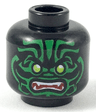 Minifigure, Head Alien with Lime Eyes, White Fangs, Green Face Decorations and Dark Red Mouth Pattern