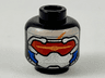 Minifigure, Head Silver Mask, Red Visor with Bright Light Orange Highlight, Blue Cheek Panels Pattern