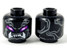 Minifigure, Head Alien Oni with Bright Pink and Magenta Eyes, Dark Bluish Gray Markings, and Open Mouth with White Lower Fangs Pattern