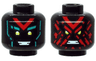 Minifigure, Head Dual Sided Alien, Yellow Eyes, Red 'V', Dark Turquoise Eyebrows, Happy / Angry with Red Splotch Face Pattern