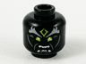 Minifigure, Head Alien Light Bluish Gray Bushy Eyebrows, Yellowish Green Forehead Tattoo and Eyes, Open Mouth Showing Teeth Pattern