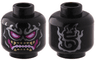 Minifigure, Head Alien Silver Flame Tattoos, Magenta and Bright Pink Eyes and Mouth, Gold Teeth Pattern
