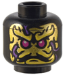 Minifigure, Head Alien Magenta Eyes, Gold and Yellow Face, and Dark Purple Ink Lines Pattern