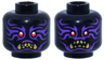 Minifigure, Head Dual Sided Alien Dark Purple Markings, Red Eyes, Gold Fangs, Clenched Teeth / Fierce with Open Mouth Pattern