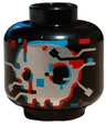 Minifigure, Head Alien Silver Face with Circuitry, Dark Turquoise and Red Outline, Rectangles and Squares Pattern