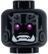 Minifigure, Head Alien Oni with Magenta Eyes, Dark Bluish Gray Markings, Frown with White Teeth and Lower Fangs Pattern (BAM)