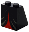 Slope 65 2 x 2 x 2 without Bottom Tube with Minifigure Dress / Skirt / Robe, Dark Gray and Red Witch Pattern