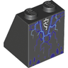 Slope 65 2 x 2 x 2 with Bottom Tube with Minifigure Dress / Skirt / Robe, Dark Purple and Bright Light Blue Rock/Lightning and White Arcane Symbols Pattern