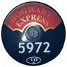 Dish 4 x 4 Inverted (Radar) with Solid Stud with Gold 'HOGWARTS EXPRESS' on Red Background, Large White '5972' and '10' in Oval Pattern