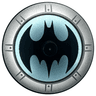 Dish 4 x 4 Inverted (Radar) with Solid Stud with Batman Logo on Metallic Light Blue Background, Silver Border with Dark Bluish Gray Circle and Dots Pattern