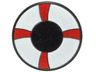Tile, Round 2 x 2 with Red and White Life Preserver, Curved Bands Pattern