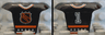 Minifigure Hockey Body Armor with Orange and White NHL Logo, Stars, Stripes, Collar, and Number 1 Pattern