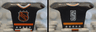 Minifigure Hockey Body Armor with Orange and White NHL Logo, Stars, Stripes, Collar, and Number 5 Pattern