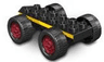 Duplo Car Base 2 x 6 with Four Black Wheels and Dark Red Hubs with Yellow Stripes Pattern