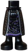 Mini Doll Hips and Skirt Long with Molded Black Legs and Printed Dark Purple Dress Hem and Spots, Silver Wavy Lines and Striped Coat Ends Pattern - Thick Hinge