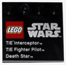 Tile, Modified 4 x 4 with Studs on Edge with LEGO Star Wars Logo, 'TIE Interceptor', 'TIE Fighter Pilot', and 'Death Star' Pattern