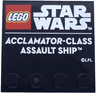 Tile, Modified 4 x 4 with Studs on Edge with LEGO Star Wars Logo and White 'ACCLAMATOR-CLASS ASSAULT SHIP' Pattern