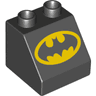 Duplo, Brick 2 x 2 x 1 1/2 Slope 45 with Batman Logo Pattern