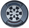 Tile, Round 3 x 3 with Dark Silver Dejarik / Holochess Table, Silver and Black Dart Board, Dark Azure, Red and White Circles Pattern