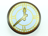 Minifigure, Shield Circular / Round Convex Face with Clock with Gold Hands and Roman Numerals Pattern
