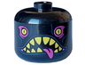 Minifigure, Head, Modified Giant Yellow Eyes with Slit Pupils, Magenta Eye Shadow, Open Mouth with Sharp Teeth and Tongue Pattern