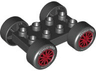Duplo Car Base 2 x 4 with Black Tires and Red Spokes, 'ROTELLI TIRES' and 'PASTA POTENZA' Wheels Pattern (88760 / 88762c01pb10)