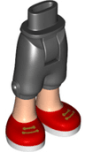 Mini Doll Hips and Trousers Cropped with Light Nougat Legs and Red Shoes with White Soles and Gold Laces Pattern - Thick Hinge