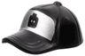 Minifigure, Headgear Cap - Short Curved Bill with Seams and Button on Top with Minifigure Head Silhouette on Silver Background Pattern
