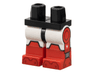 Hips and White Legs with Molded Red Lower Legs / Boots and Printed Red Trapezoid Boot Tops and Circles on Sides, Dark Red Toe Plates Pattern