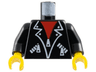 Torso Leather Jacket with White Lapel Outlines, Pockets and Zippers over Red Shirt Pattern / Black Arms / Yellow Hands