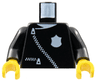 Torso Police Leather Jacket with Thin White Zippers and Badge Pattern / Black Arms / Yellow Hands