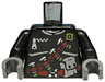 Torso Dino Vest with Dark Red Harness, 4 Bullets Pattern / Black Arms / Dark Bluish Gray Hands