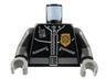 Torso Police Leather Jacket, Gold Badge, Radio, Belt Pattern / Black Arms / Dark Bluish Gray Hands