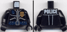 Torso Police Leather Jacket, Gold Badge, Radio, Ammo Belt, Police Pattern on Back / Black Arms / Black Hands